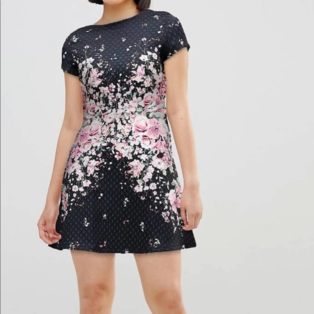 Lipsy asos floral textured skater mini dress